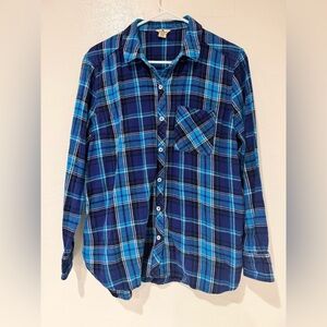 Woolrich Blue Plaid Long Sleeve Button Up Flannel 100 % Cotton Shirt size XL